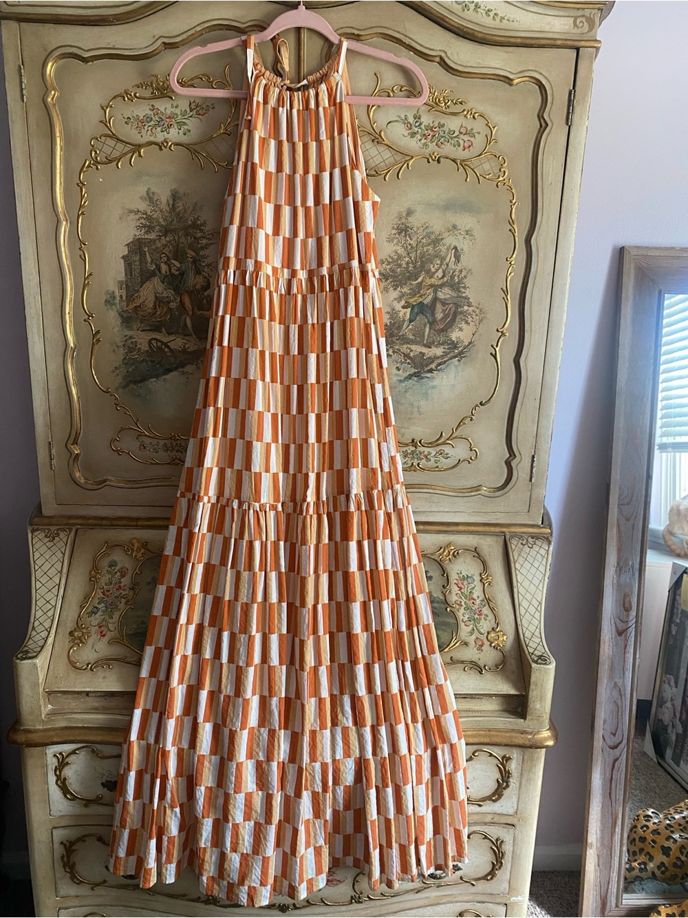 Kori Orange and White Checkered Maxi Dress